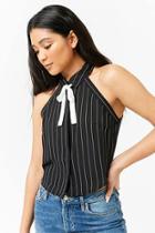 Forever21 Pinstripe Pussycat Bow Crop Top