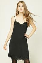 Forever21 Women's  Black Applique Cami Slip Dress