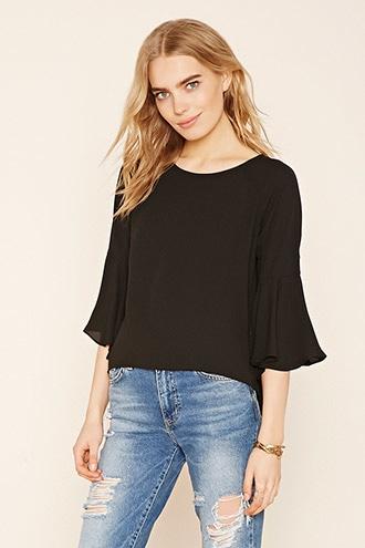 Love21 Women's  Black Contemporary Slit-back Top