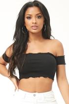 Forever21 Ribbed Lettuce-edge Off-the-shoulder Crop Top