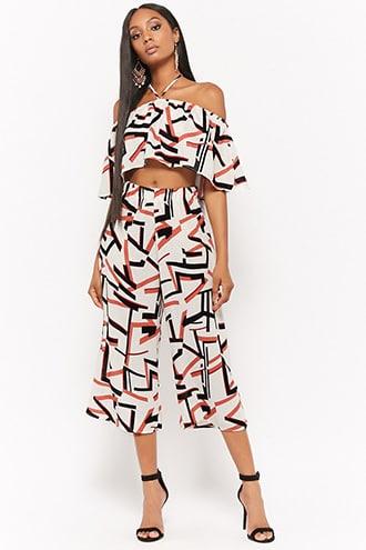 Forever21 Geo Print Crop Top & Culottes Set