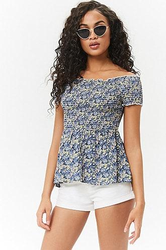 Forever21 Smocked Floral Top