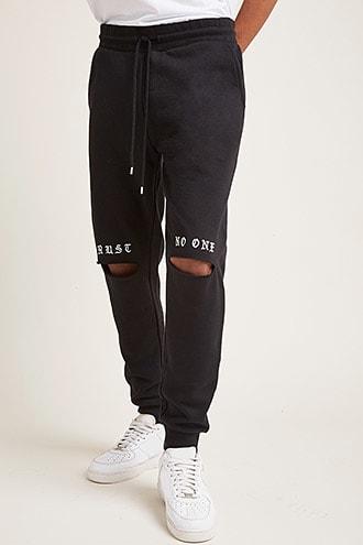 Forever21 Trust No One Ripped-knee Joggers