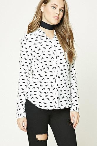 Forever21 Dinosaur Print Collared Shirt