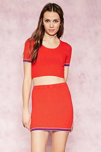 Forever21 Women's  Striped-trim Ribbed Mini Skirt