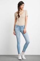 Forever21 Women's  Light Denim Distressed Low-rise Jeans