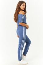 Forever21 French Terry Striped-trim Off-the-shoulder Crop Top & Joggers Set
