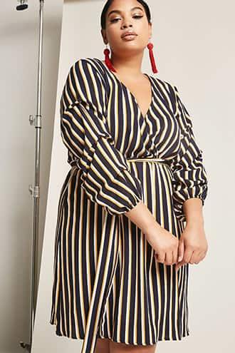 Forever21 Plus Size Textured Surplice Stripe Dress