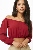 Forever21 Button-front Off-the-shoulder Crop Top