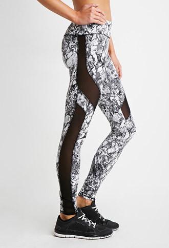 Forever21 Mesh-paneled Marble Leggings