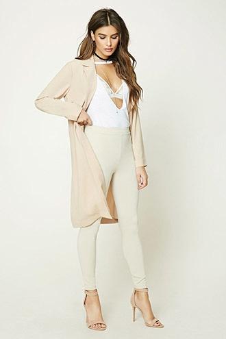 Forever21 Women's  Tan High-waist Stretch Knit Pants
