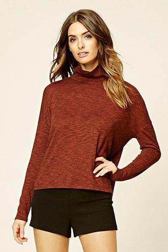 Love21 Women's  Rust & Black Contemporary Turtleneck Top