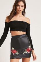 Forever21 Embroidered Faux Leather Skirt