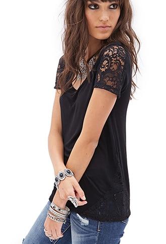 Forever21 Lacy Slub Jersey Tee
