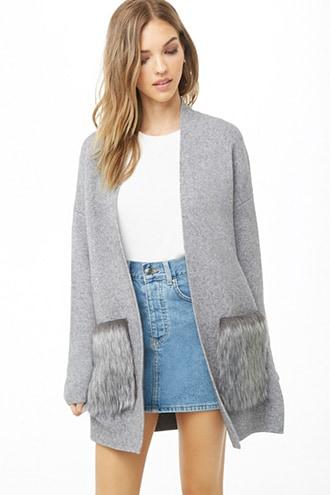Forever21 Faux Fur Pocket Cardigan