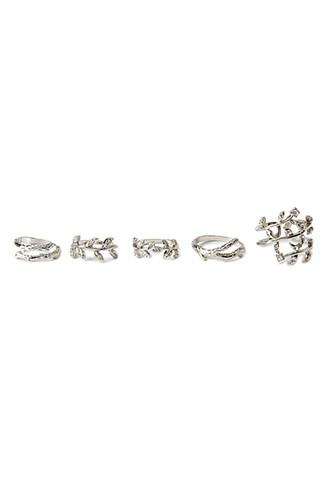 Forever21 Leaf Midi Ring Set (silver/clear)