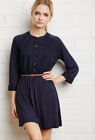 Forever21 Belted Floral-embroidered Dress