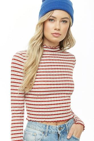 Forever21 Striped Lettuce-edge Crop Top