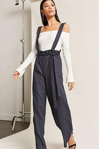 Forever21 Pinstripe Paperbag Overall Pants