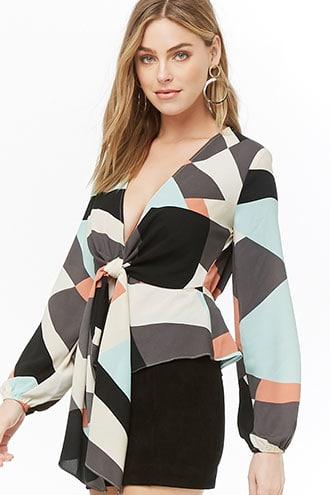 Forever21 Geo Print Tie-front Top