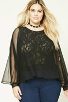 Forever21 Plus Women's  Black Plus Size Mesh Knit Top