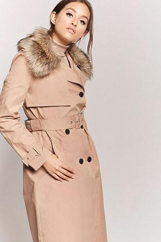 Forever21 Faux Fur-collar Trench Coat
