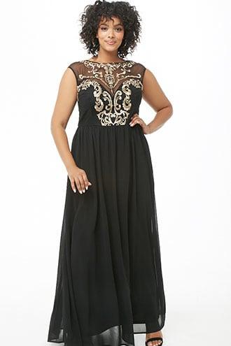 Forever21 Plus Size Embroidered Illusion Gown