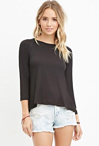 Forever21 Women's  Ribbed-panel Slub Knit Top (black)