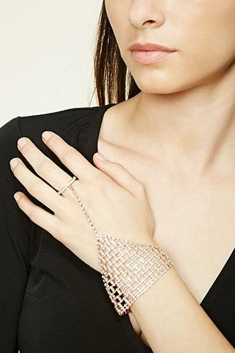 Forever21 Rose Gold & Clear Studded Triangle Hand Chain