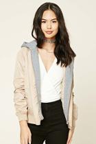 Forever21 Women's  Taupe Hooded Bomber Jacket