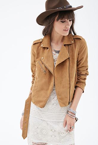 Forever21 Faux Suede Moto Jacket Tan Small