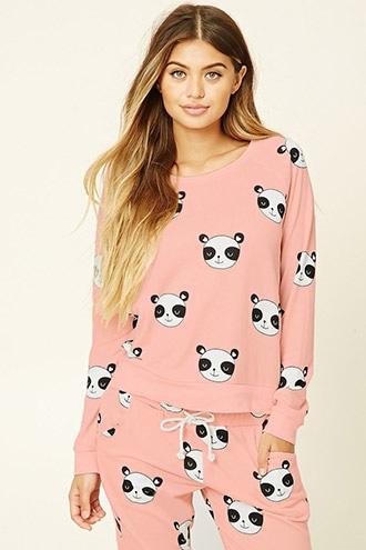 Forever21 Women's  Happy Panda Print Pj Tee