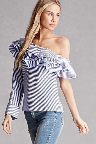 Forever21 Striped One-shoulder Top