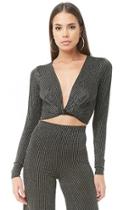 Forever21 Metallic Striped Twist-front Top