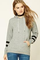 Forever21 Women's  Heather Grey & Black Hooded Varsity Stripe Sweater
