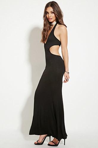 Forever21 Women's  Black Halter Maxi Dress