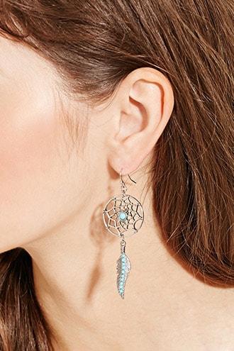 Forever21 Faux Stone Dreamcatcher Drop Earrings