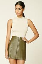 Forever21 Women's  Olive Faux Leather Zipper Mini Skirt