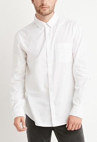 21 Men Men's  Chambray-patched Pocket Shirt (white)