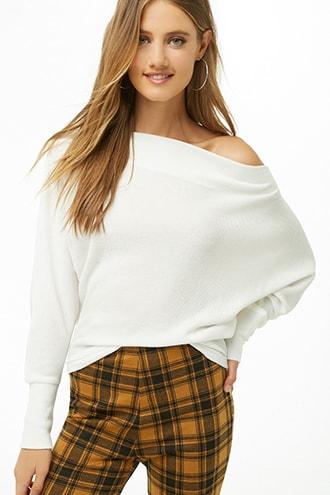 Forever21 Off-the-shoulder Waffle Knit Top