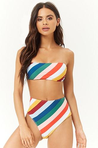 Forever21 Multicolor Striped High-waisted Bikini Bottoms