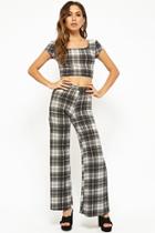 Forever21 French Terry Plaid Crop Top & Pants Set