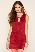 Forever21 Women's  Wine Faux Suede Lace-up Dress