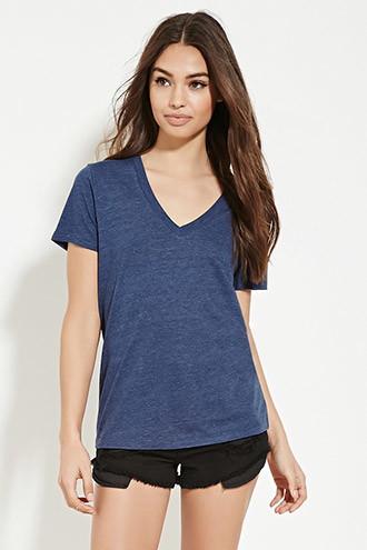Forever21 Women's  Navy Heathered V-neck Tee