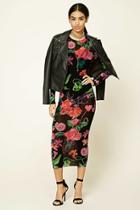 Forever21 Women's  Semi-sheer Floral Midi Dress