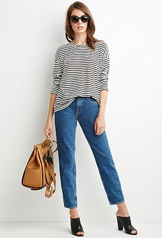 Forever21 Women's  Nautical Stripe Oversized Top (cream/black)