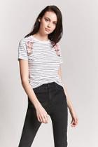 Forever21 Floral Embroidered Stripe Tee