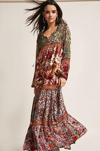 Forever21 Z&l Europe Burnout Velvet Floral Maxi Dress