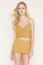 Forever21 Women's  Mustard Embroidered Cropped Cami