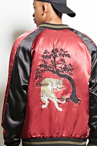 21 Men Men's  Burgundy & Black Standard Issue Satin Jacket